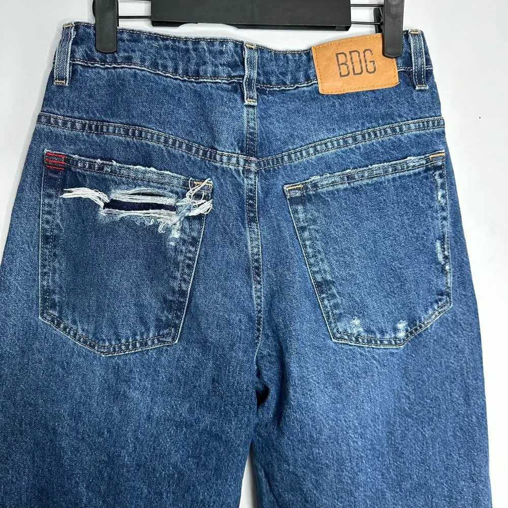 BDG Tapered Baggy Jeans Womens 27 Blue EUC Distressed High Rise Cotton Denim - Picture 4 of 8